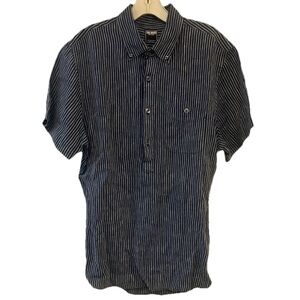 Todd Snyder Striped Linen Short Sleeve Button Down Shirt Navy White Men’s